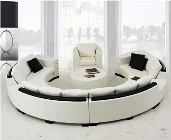 Round top grūdų odos sofos užsakymą kūrybinių mados kambarį sofos derinys modernus lenktas odos sofos, gyvenamasis kambarys sofos