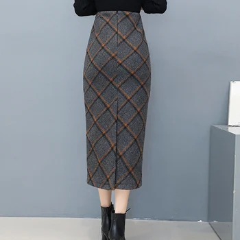 S-XXL Škotijos Stilius Derliaus Atgal Padalinta Pledas Sijonas Moterims, Elegantiška Pakuotė Klubo Slim Žiemos Ilgi Sijonai, Šiltas Vilnonis Sijonas Office Lady