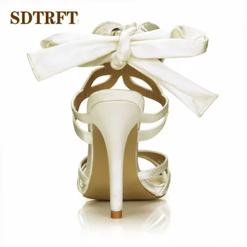 SDTRFT zapatos mujer Plius:34-43 Vasaros seksualus Sagtis sandalai 10cm plonas aukštakulnius batus moters Čiurnos-Wrap Nėriniai-Up Cute Bowtie siurbliai
