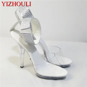 Sexy 13cm transparent ballroom dancing shoes, Cinderella crystal shoes sequined Dance Shoes