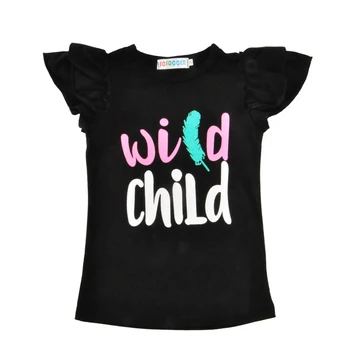 SOSOCOER Mergaičių Drabužių Rinkiniai 2017 Naujas Vasaros Mergaitės Drabužius Wild Child T-shirt+Kutas Kelnes 2vnt Plunksnų Vaikams, Kūdikių Drabužiai Rinkinys