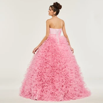 Tanpell domino raukiniai kamuolys suknelė quinceanera suknelės rankovių grindų ilgio suknelė lady ilgo stebėjimo quinceanera suknelės