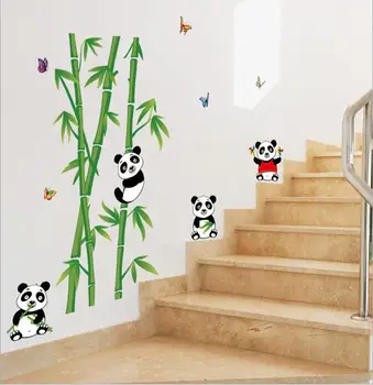 Tapetai Žalia Bambuko Miškų Panda Sienų Lipdukai, Vinilo 