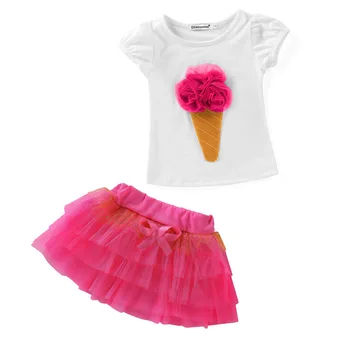Tiktų Pavasarį Ir Rudenį Naujų Mergaičių Ledų Modelis T-shirt C Kalambūras Siūlai Sijonas Vaikų Laisvalaikio Dviejų dalių Amžiaus 3T-8T