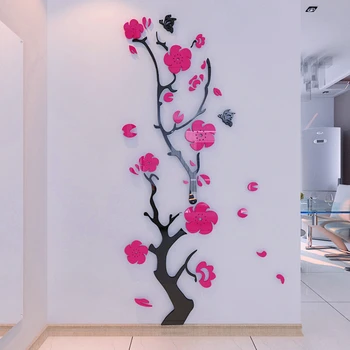 Trijų matmenų Akrilo Kristalų sienų lipdukai Slyvų gėlių Miegamąjį kambarį įėjimo 3D Lipdukas, Namų dekoro sienos meno adesivos