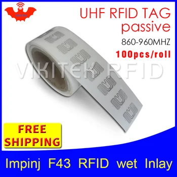 UHF RFID tag EPC 6C sticker Impinj F43 wet inlay 915mhz868mhz860-960MHZ Higgs3 100pcs adhesive passive RFID label