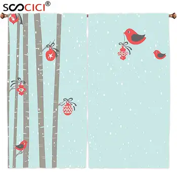 Užuolaidos Gydymo 2 Plokštės,Kalėdų Papuošalų Kolekcija Mielas Raudona Paukščių Dekoravimo Medžio Sniego Naujųjų Metų Įkvėpimas