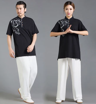 Vasaros Unisex Trumpas Rankovės Kovos Menų Marškinėliai Chi, Viršuje Kvėpuojantis Kung Fu Drabužių Patogus Wushu Drabužiai