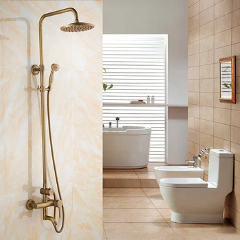 Vonios sienos montuojamas žalvario dušo maišytuvas nustatyti, Europos retro lietaus dušas, maišytuvas, maišytuvai, Vario dušo vandens čiaupas karšto ir šalto