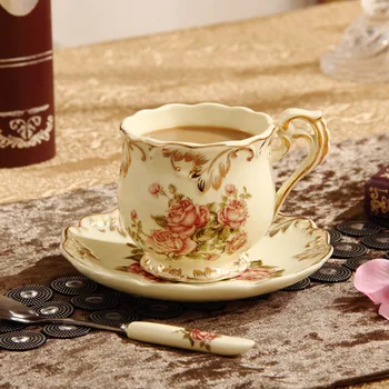 YeFine Aukštos Kokybės Dramblio Kaulo Porceliano Kinų Arbatos Puodelis Ir Lėkštelė Britų Popietę Gėlių Arbatos Puodelio Rinkinys Keramikos Drinkware Įrankis
