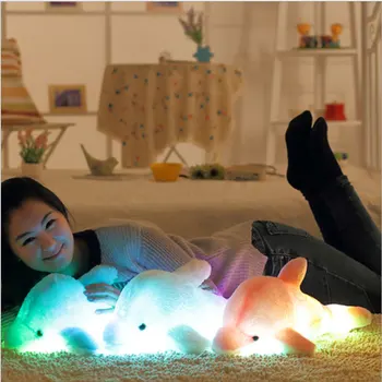 YunNasi 45cm Kimštiniai Žaislai, Minkšti Naktį Šviesos diodų (LED Delfinų Žaislai Vaikams Žėrintis Pliušas Pagalvės Gimtadienio Dovana Lėlės Vaikams Mergaitėms