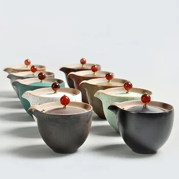 Zen Ceremonijoje Japonijos Retro Arbatinukas Rupi Keramikos Keramikos Arbatos Rinkinys su Agato Karoliukai Kung Fu Arbatos Puodą Tureen Arbatinukas Kūrybos Dovana