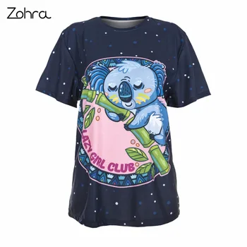 Zohra Naujo Dizaino Moterų marškinėliai Miega Koala Spausdinimo Kawaii Trumpas Rankovės Marškinėliai, Mados Moterų Viršūnių Atsitiktinis Marškinėliai