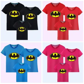 Šeimos Atitikimo Komplektus Batman marškinėliai Mamytė ir Man Drabužius mados motina, tėvas kūdikį medvilnės šeima atrodo trumpas rankovės Drabužiai