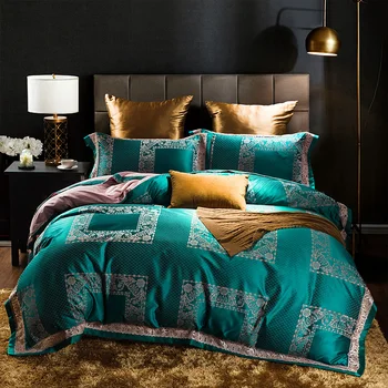 Šilko dėmių Žakardo pilka Prabanga Royal Patalynės komplektas 4Pcs Karalius ir Karalienė dydžio lova lape nustatyti Antklode padengti pagalvę shams