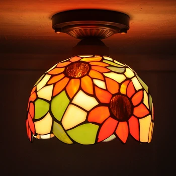 Šiuolaikinės Kontinentinės saulėgrąžos, praėjimų apšvietimui Mažas lubų Tiffany šviestuvai virtuvės Tianyuan Taivano Yang Windows ir stiklo lempa