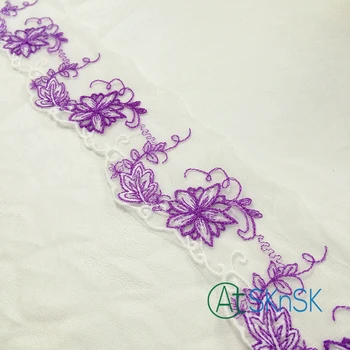 100yards/ daug aukštos kokybės violetinė gėlė tinklelio nėriniai prancūzijos elegantiškas nėrinių audinio suknelė aksesuaras siuvinėtų nėrinių juostelės Plotis 8cm