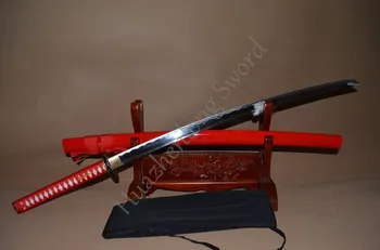 1060 Anglies Plieno Japonijos Samurajų Kardas KATANA Metalo Amatų Handforged raudona labai griežti Aukštos Kokybės Užsakymą Ašmenys Full Tang Sharp