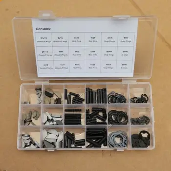 18 kinds Woodruff Keys Snap Ring Roll Pin E-Clip Assortment Kit