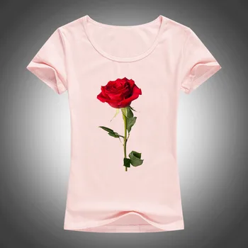 2016 m. vasaros medvilnės trumpomis rankovėmis marškinėliai moterims rožės spausdinti viršūnes tees mados camiseta 1874