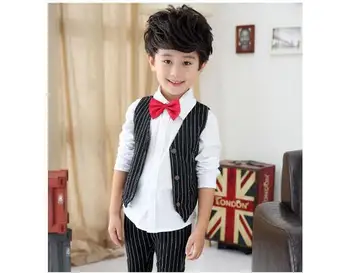 2017 m. rudenį, vaikų drabužiai berniukams nustato formaliojo kaklaraištis ilgomis rankovėmis medvilnės baby boy rinkinius, berniukai, kids marškinėliai+liemenė+kelnės 3 vnt kostiumai