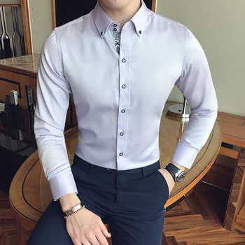 2017 m. Rudenį Vyrų Atvartas ilgomis Rankovėmis Socialinės Slim fit Shirt Mens Oficialus Baroko Spausdinti Marškinėliai Masculina Camisa