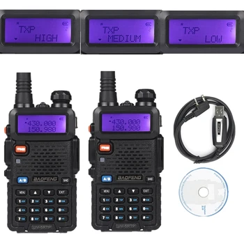 2x Baofeng UV-5RTP VHF/UHF 136-174/400-520MHz FM Didelės Galios 1/4/8W dvipusis Kumpis Radijo Walkie Talkie Programavimo Kabelis ir CD