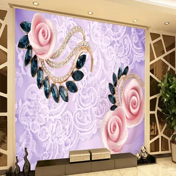 3D foto tapetai Violetinė Romantiška Nėrinių Papuošalai Rožės, TV Foną, arbatos namai valgomasis viešbutis apdaila, tapetai, freskos