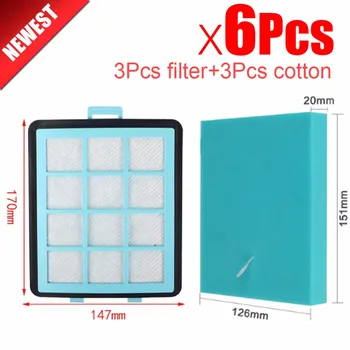 3Pcs Filter+3Pcs cotton For Philips FC8760 FC8761 FC8764 FC8766 FC8767 FC97** Vacuum Cleaner dust HEPA Filters parts