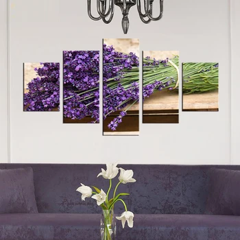 5 pieces/set Beautiful purple lavender flower field canvas printings oil painting printed on canvas home wall art decoration