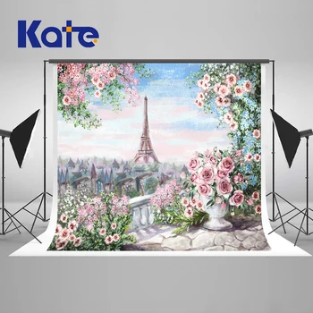 5x7FT Kate Eifelio Bokštas Fotografijos Backdrops Užsakymą Pink Gėlių Fonas fotostudija Vaikų Backdrops