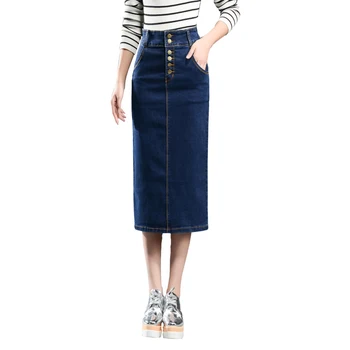 Atsitiktinis džinsai tiesūs sijonai moterų plius dydis vidurio blauzdos imperijos lieknėjimo medvilnės mišinys pavasarį, rudenį naujų mados mygtuką dyf0702