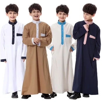 Aukštos kokybės Islamo Musulmonų Drabužiai Vaikams Arabija Jubba Thobe plius dydis dubajus berniuko Kaftan Abaja drabužių, 4 spalvos