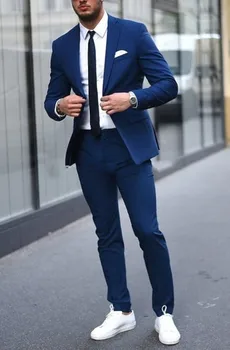 Aukštos Kokybės Mėlynos Mens Kostiumai kostiumų homme Jaunikis Tuxedos Groomsmen Vestuves Vakarienė 2017 Geriausią Vyro Kostiumas (Striukė+Kelnės+Kaklaraištis)