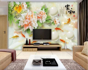 Beibehang Bauda dekoratyvinis dažymas 3d tapetai jade, Bijūnas devynios žuvų Skaičius jade fono sienos papel de parede