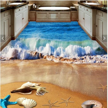 Beibehang Užsakymą didelis grindų piešinys 3d wave beach dažymas tapetų miegamojo kambarį 3D grindys, sienos dokumentų namų dekoro