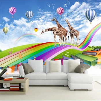 Beibehang Vaikų Kambarys Žirafa Rainbow Bridge Dream 3D TV Wall Užsakymą Didelės Freskos Žalia Tapetai papel de parede para quarto