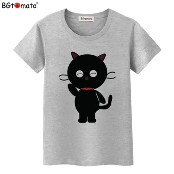BGtomato marškinėliai Karšto pardavimo juoda katė juokinga t shirts Vasaros cool top tees Prekės geros kokybės, puikus kawaii marškinėlius moterims