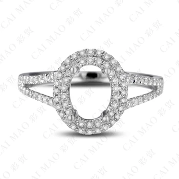 CaiMao Ovalo supjaustyti Pusiau Kalno Žiedas Parametrai &0.35 ct Deimantų 18k Balto Aukso Akmuo Sužadėtuvių Žiedas Fine Jewelry
