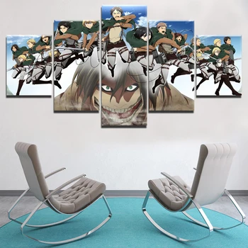 Canvas Pictures Wall Art Modular Framework HD Prints Anime Paintings 5 Pieces Attack On Titan Poster Home Decorative Living Room