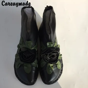 Careaymade-Galvos sluoksnis gryno karvės odos, rankų darbo batus,Gėlių tautos Retro stiliaus moterų Medvilnės minkštas vienintelis Batai,Nekilnojamojo Odiniai batai
