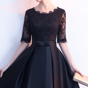 Chalatas de soiree 2018 Black Plonas juosmens, slim Arbata-Ilgis-O-Kaklo nėrinių vakarinę suknelę Šalies Dresses prom dresses pritaikyti pagal Užsakymą