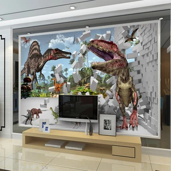 Custom Freskos Sienos Amžiaus Dinozaurai Vaikų Kambarį, Kambarį, Miegamąjį, TV Foną, Sienos Freskos Sienos Audinio Apmušalai atsparus Vandeniui