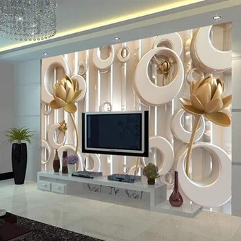 Custom Sienų Medžiaga Šiuolaikinių 3D Iškilumo Golden Rose Ratas Sienų Tapetai Gyvenamasis Kambarys su Sofa-lova, TV Foną, Sienų danga 3D Namų Dekoro
