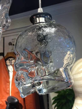 Derliaus Kaukolės galvą stiklo pakabukas šviesos lempos kabo pakabukas lempos meno apdailos Edison pakabukas lempos, žibintai, didmeninė