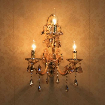 Europos Stiliaus Golden Sienos Lempos Led E14 Žvakės Lemputė Montuojamas Patalpų Kristalų Žibintai Namų naktiniai sienos, šviesos, Žvakių lemputė