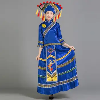 Guangsi Provincijos Mergaičių Kinų Mažumų Folkloro Drabužių Zhuang Miao Kostiumas Moterims Sijonas Kostiumas zhuang liaudies siuvinėjimo dėvėti