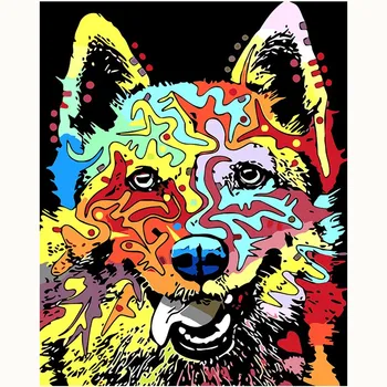 Gyvūnų Šunų Populiarus Meno Tapybos Numeriai vaizdą, Skaičių Skaitmeninių Nuotraukų Dažymas rankomis Unikalią Dovaną kambario dekoro Namų Pop Art