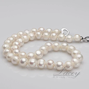 Gėlo vandens nuotakos natūralių perlų vėrinį su sidabro užsegimas 925 sidabro papuošalai,vestuvių apvalių perlų karoliai moterys gimtadienio dovana