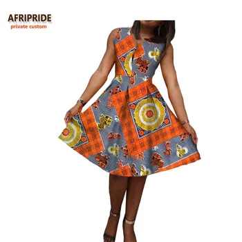 Iki 2017 m. vasaros afrikos print-line suknelė moterims AFRIPRIDE rankovių kelio ilgis atsitiktinis vaškas, medvilnės gėlių moterų suknelė A7225102